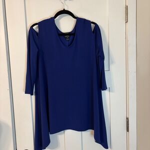 Clara Sunwoo Royal Blue Cold Shoulder Sharkbite Hem Tunic Top XL Womens